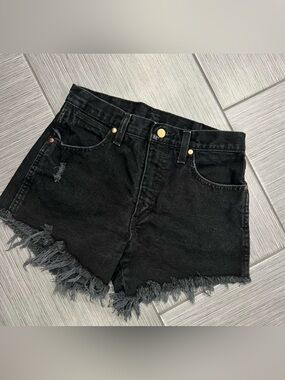 Wrangler Reworked Cutoff Denim Shorts, black high-rise